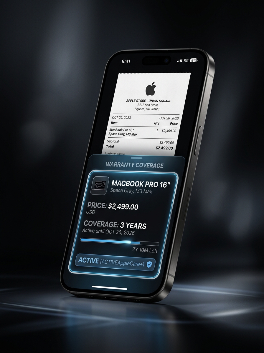 WarrantyWallet AI app mockup scanning receipts